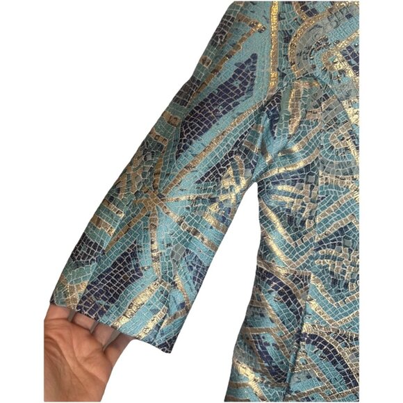 Chico’s Women’s Turquoise Gold Multicolor Mosaic Printed Topper Jacket Sz 8/10 - Picture 6 of 12